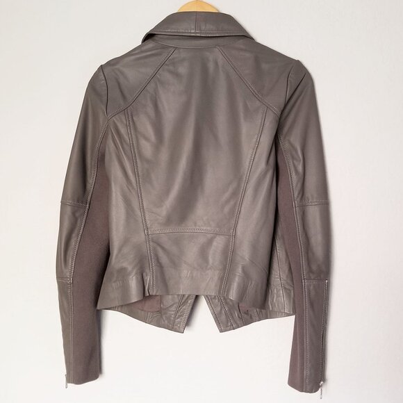 Trouve Asymmetric Drape-Front Soft 100% Genuine Leather Jacket Taupe Gray XS - Picture 4 of 16